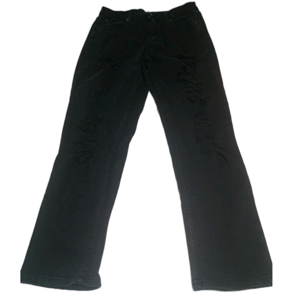 Aeropostale Mom Jeans Womens 8R Black Distressed High Rise Straight Leg Denim
